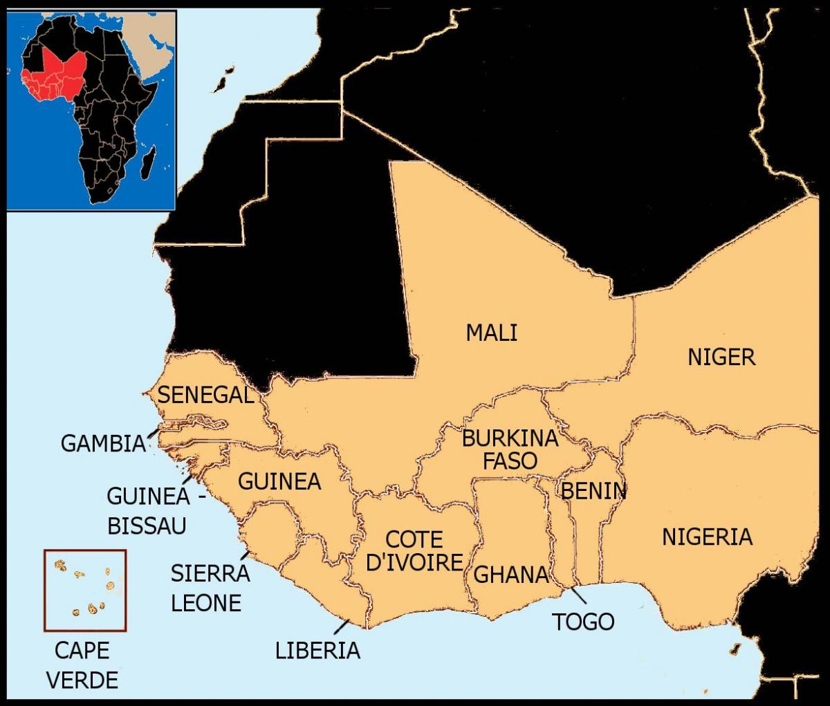 карта Сенегала карце Заходняй Афрыцы